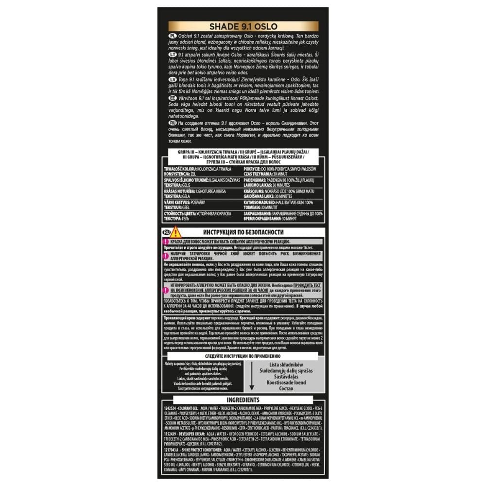 L'Oréal Paris Preference Hair Colour, Z9.1 Viking, Light Ash Blonde