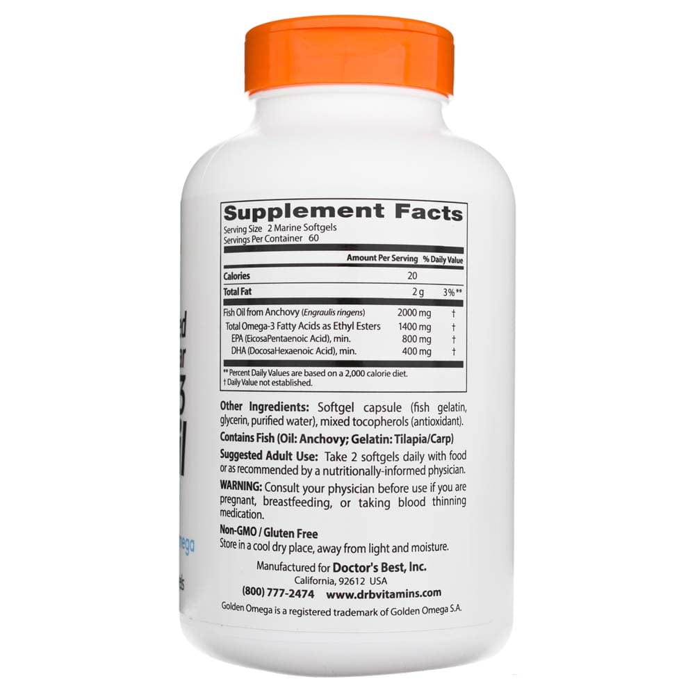 Doctor's Best Purified & Clear Omega 3 Fish Oil with Goldenomega 1000 mg - 120 Capsules
