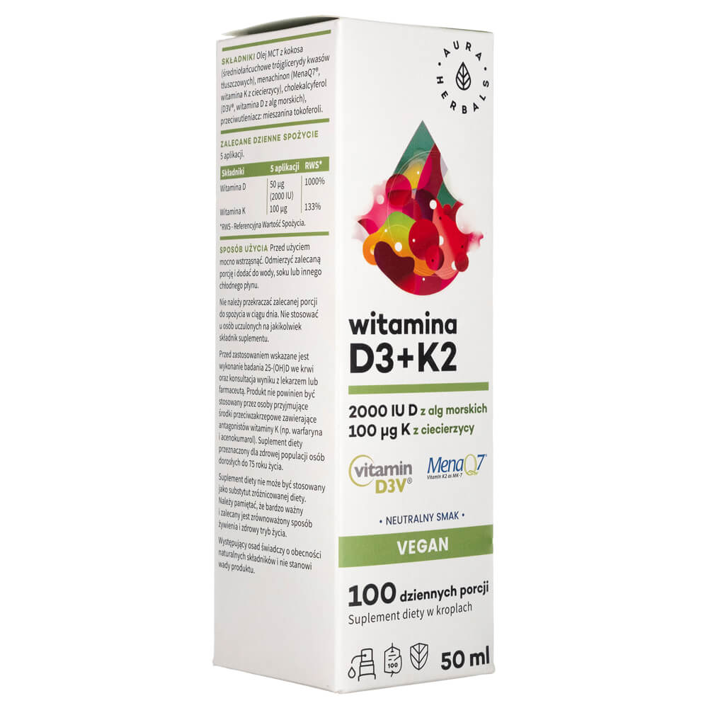 Aura Herbals Vitamin D3 2000 IU + K2 Vegan, Drops - 50 ml