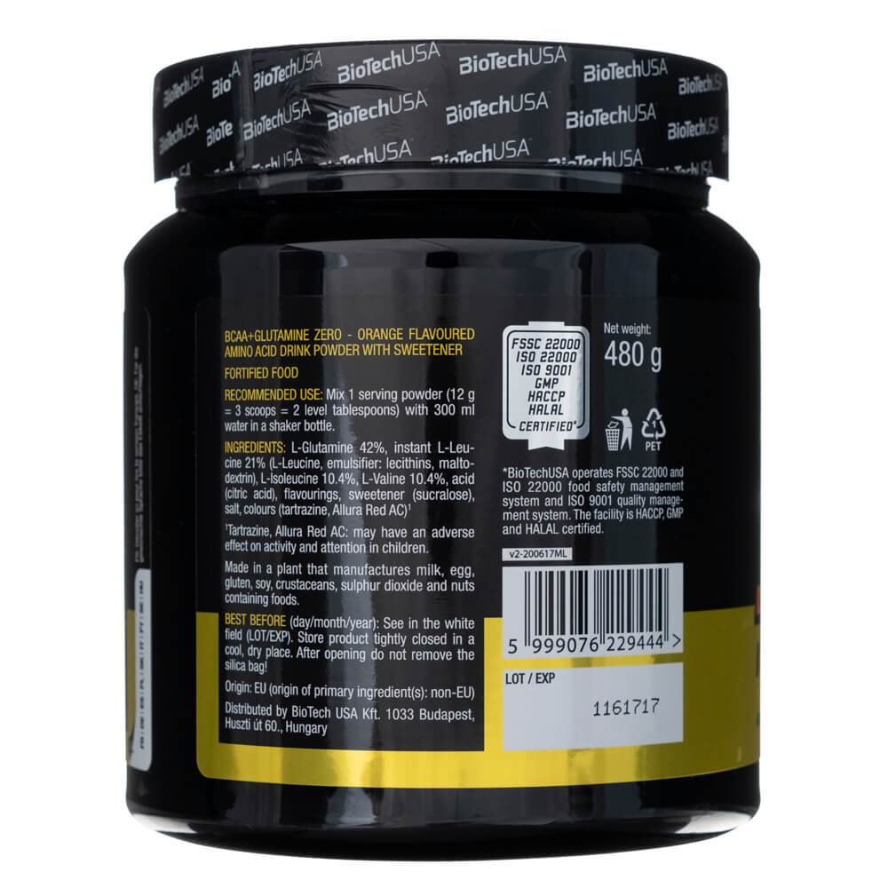 BioTech USA BCAA + Glutamine Zero, Orange - 480 g