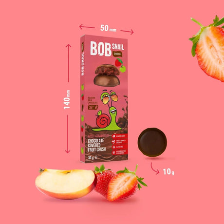 Bob Snail Apple & Strawberry Snack in Belgian Chocolate, Sugar-Free - 30 g