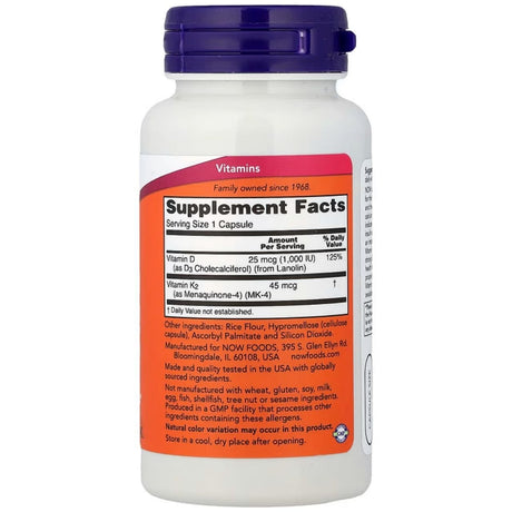 Now Foods Vitamin D-3 & K-2 - 120 Capsules
