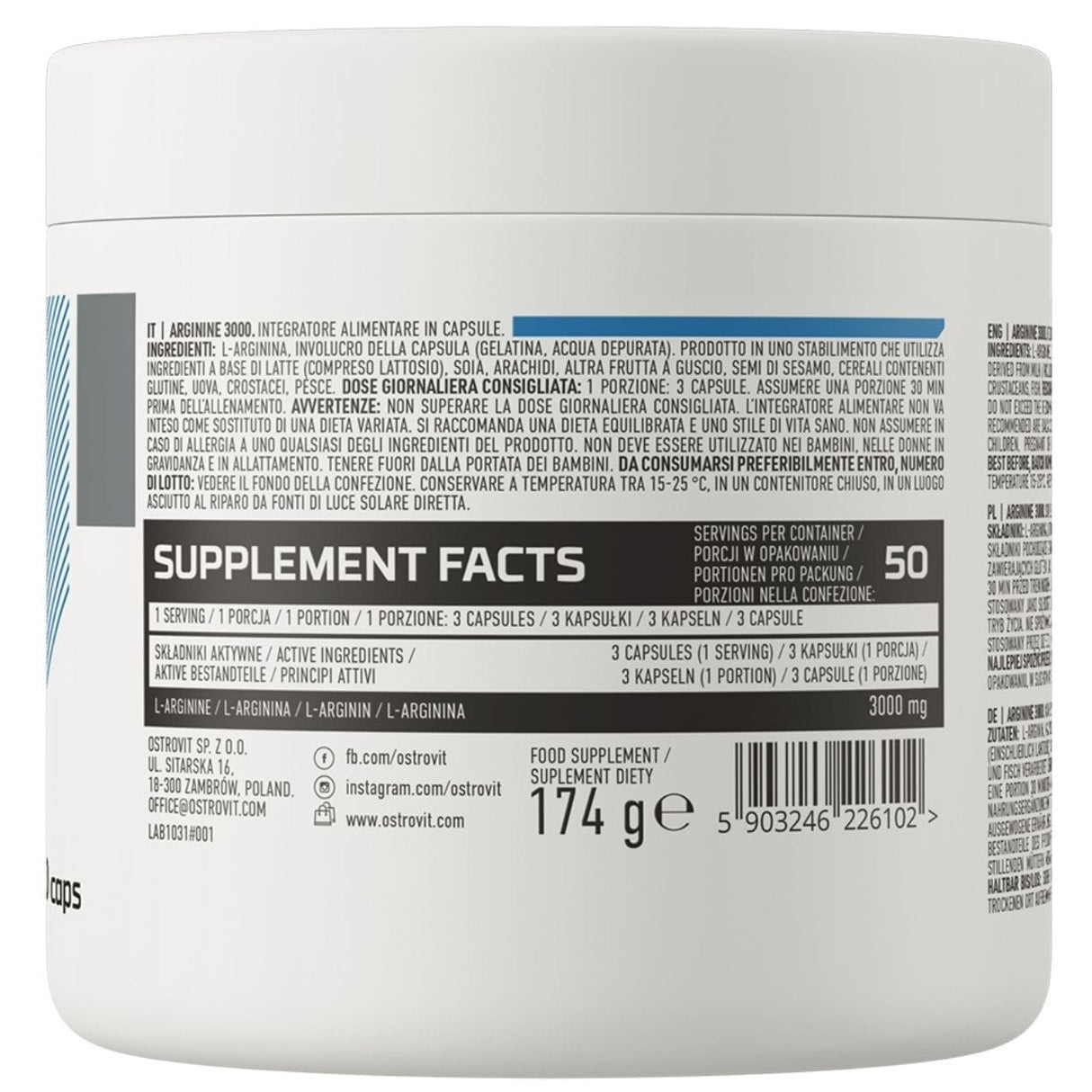 OstroVit Arginine 3000 mg - 150 Capsules