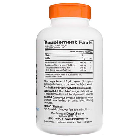 Doctor's Best Purified & Clear Omega 3 Fish Oil with Goldenomega 1000 mg - 120 Capsules